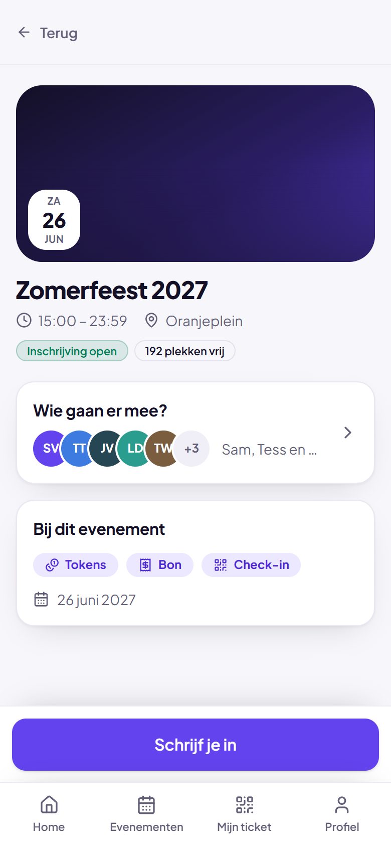 Eventpagina in de deelnemersapp
