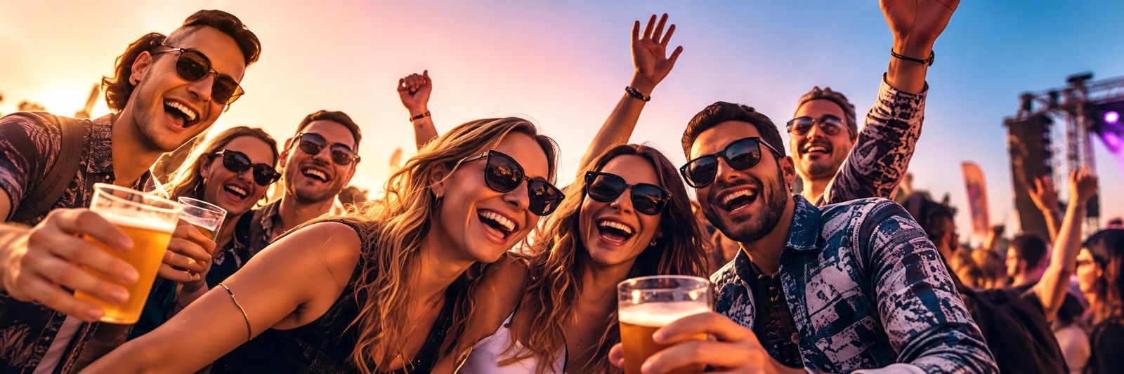 Vrienden proosten op een festival